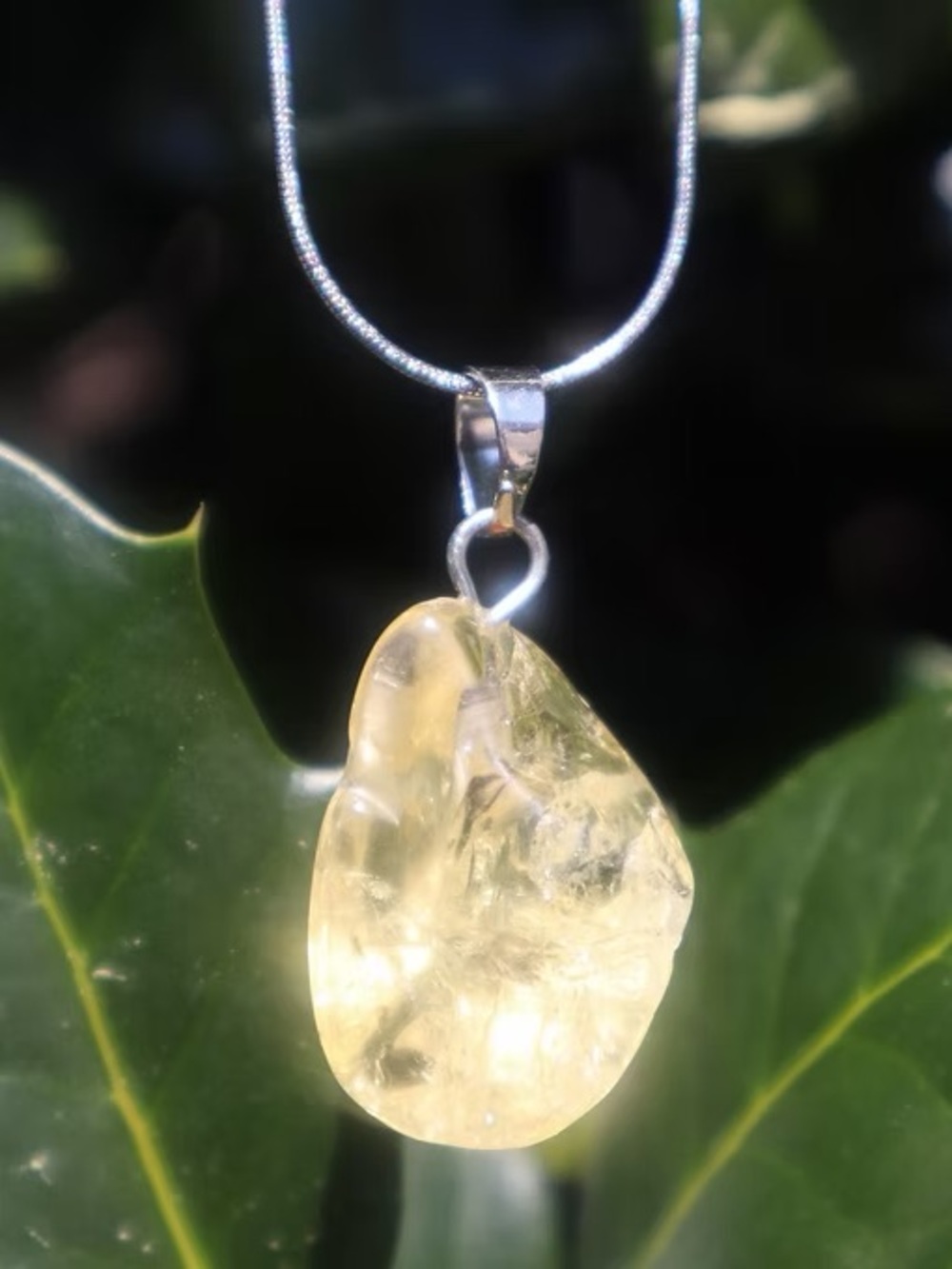 Silver Pendant Necklace with Yellow Citrine Teardrop